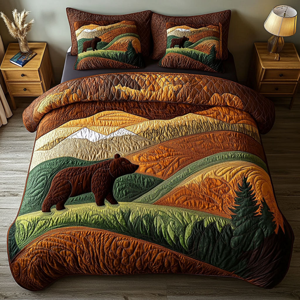 Wilderness Path Quilted Bedding Set Bed Decorations Cute Bear Themed Presents