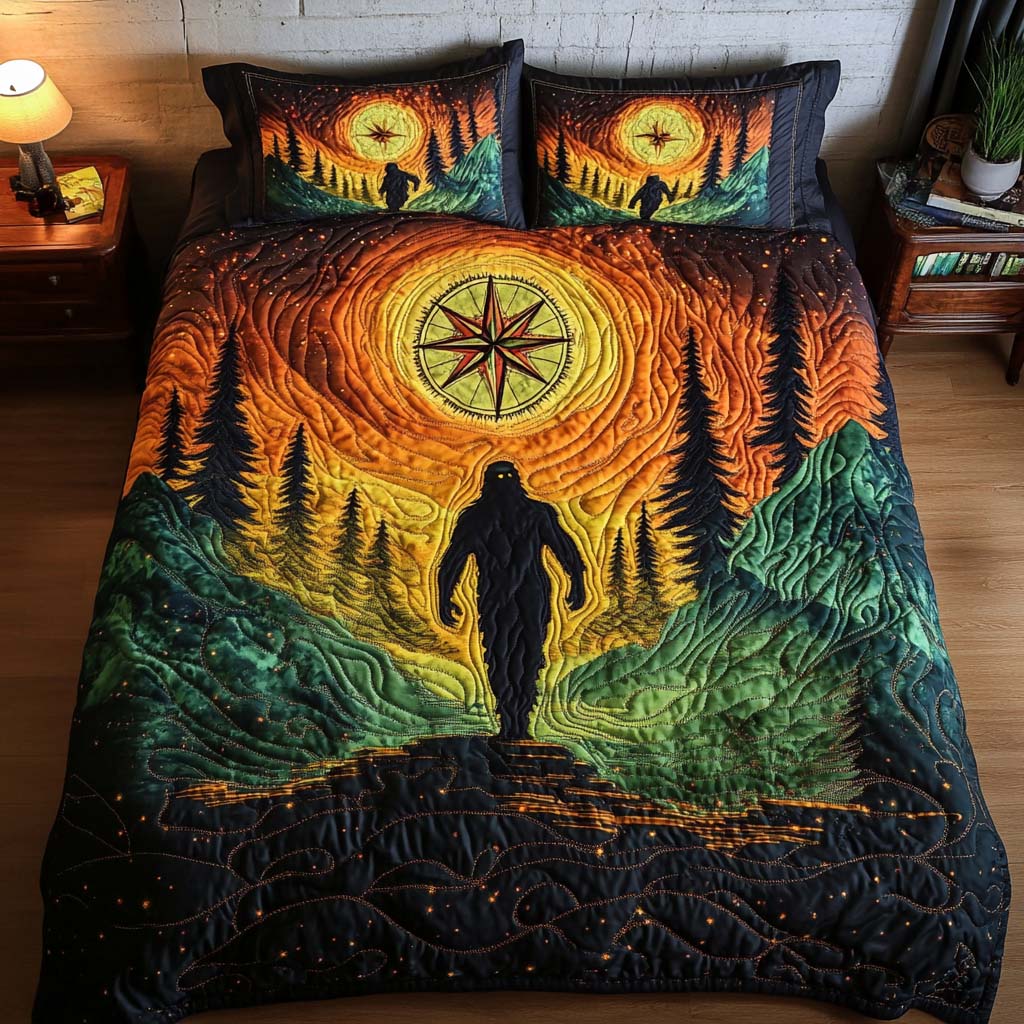 Wilderness Path Quilted Bedding Set Bedspread Set Gifts For People Who Like Bigfoot
