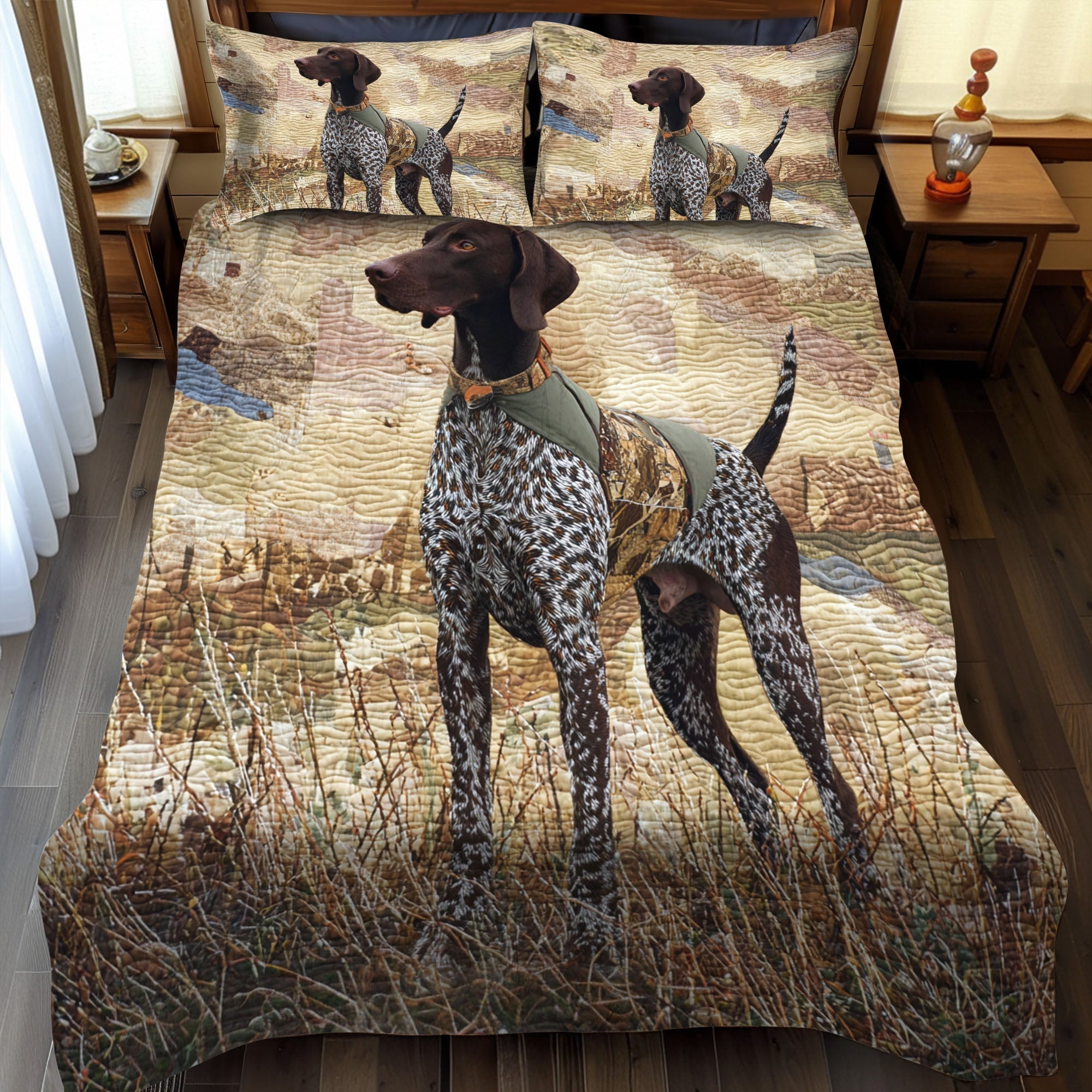 Wilderness Seeker Quilted Bedding Set Cozy Bedroom Decor German Shepherd Owner Gifts