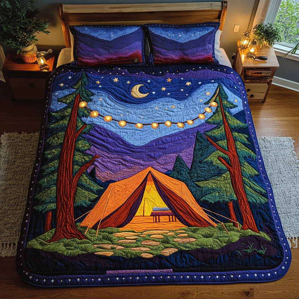 Wilderness Vibes Quilted Bedding Set Bed Decorations Camping Themed Christmas Gifts