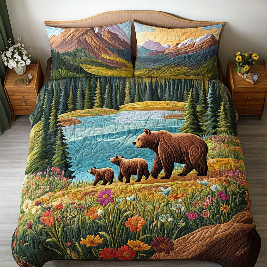 Wilderness Walk Quilted Bedding Set Cute Room Decor Christmas Gifts For Wildlife Lovers