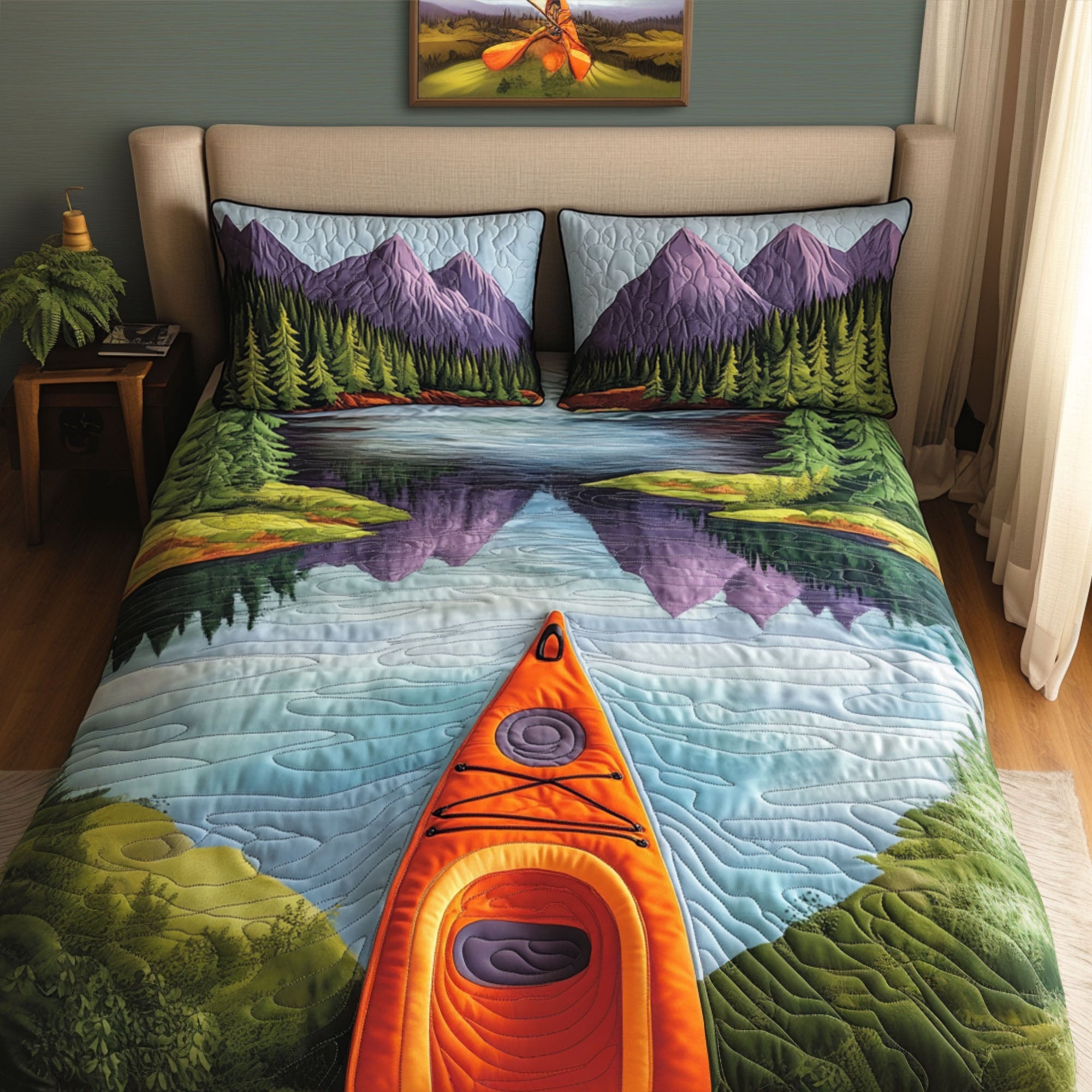 Wilderness Waters Quilted Bedding Set Cozy Bedroom Decor Christmas Gifts For Nature Lovers