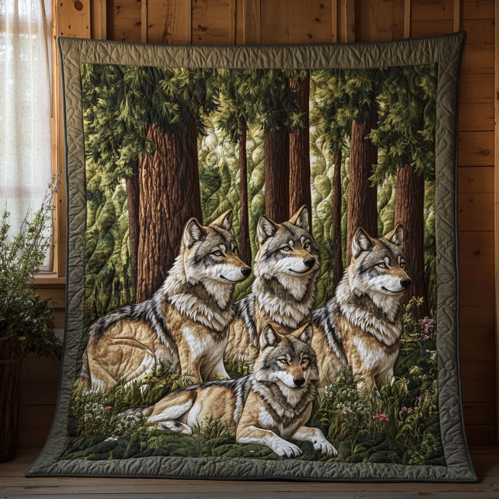 Wilderness Wolf Quilt Luxury Quilt Blanket with Decorative Stitching