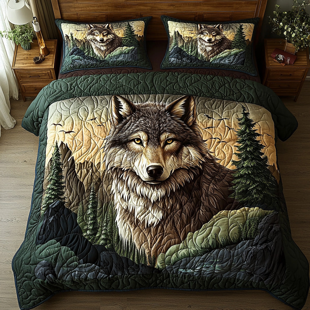 Wilderness Wolf Quilted Bedding Set Holiday Season Duvet Cover Set Wolf Gifts For Women