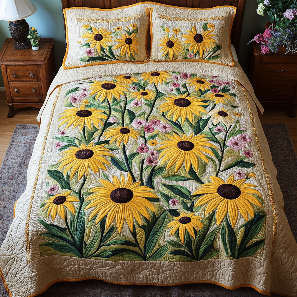 Wildflower Charm Quilted Bedding Set Floral Duvet Cover Birthday Presents For Mum