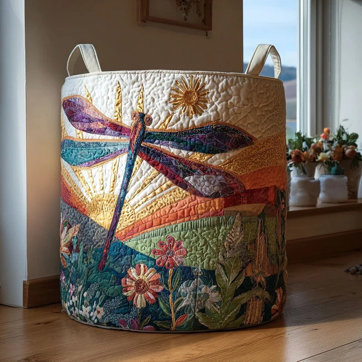 Wildflower Dawn Floral Quilted Laundry Basket Boho Sunrise Home Organizer Gift For Flower Lovers