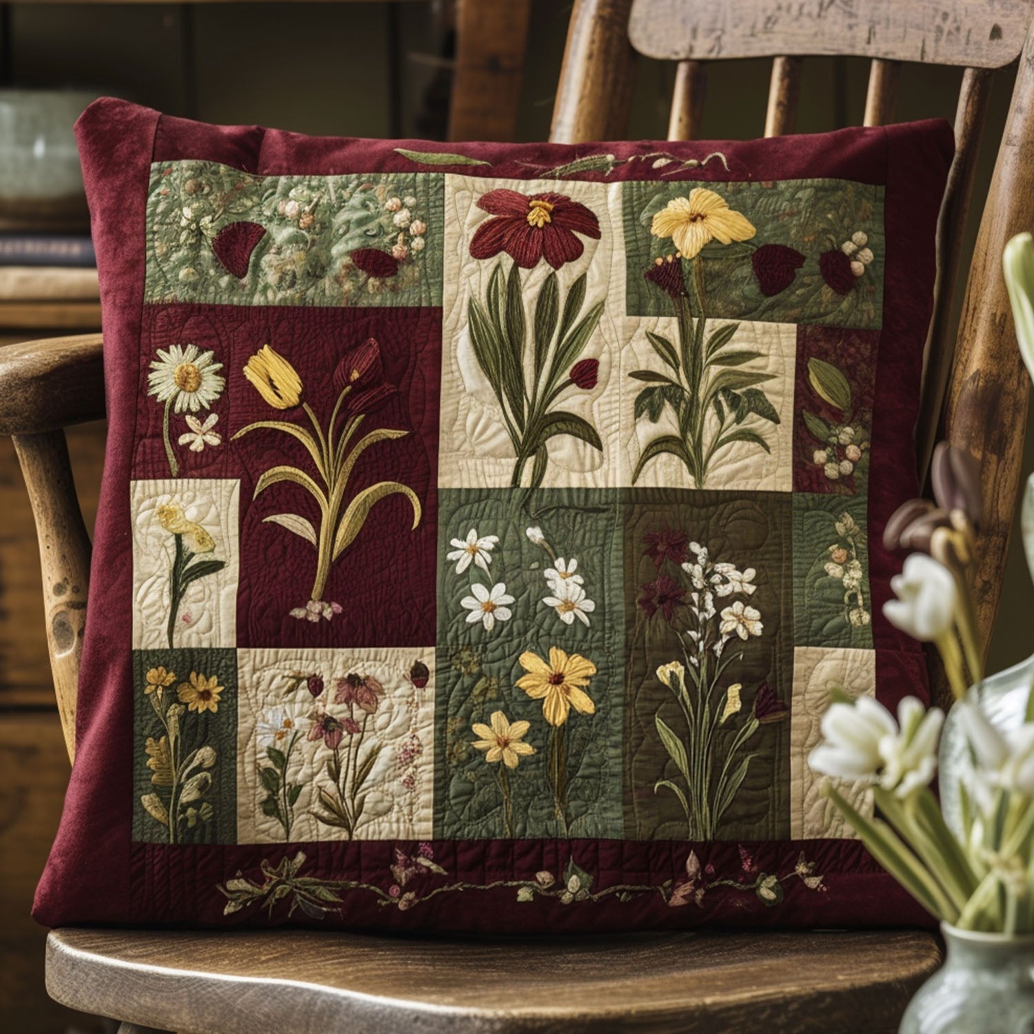 Wildflower Dreams Quilted Pillow Case Decorative Throw Pillow Covers Christmas Flower Gifts