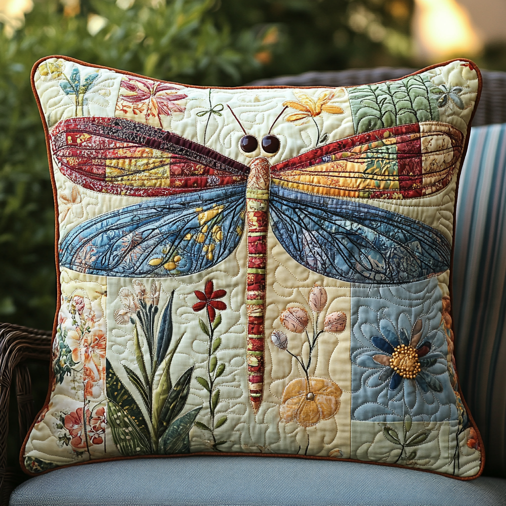 Wildflower Flight Quilted Pillow Case Decorative Pillow Cases Dragonfly Themed Gifts