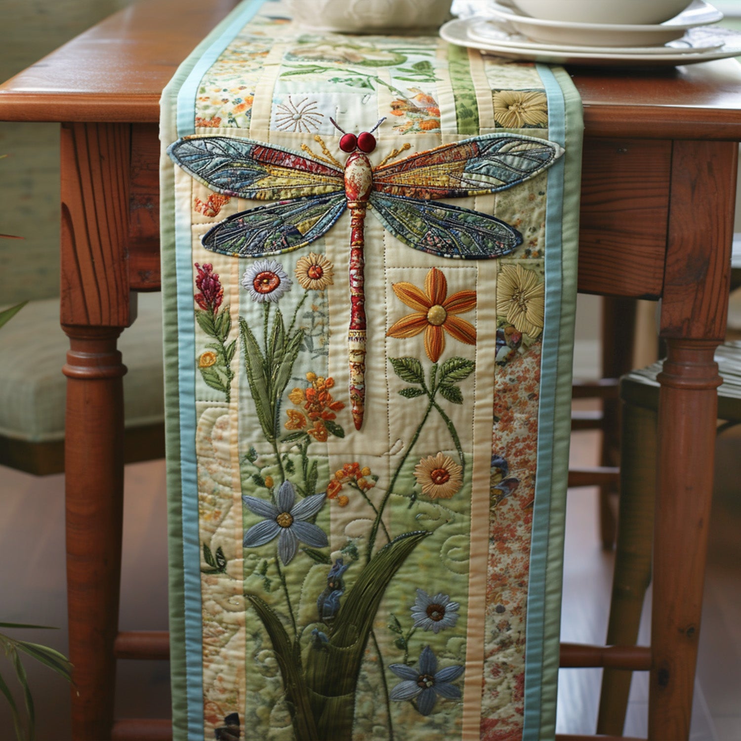 Wildflower Flight Quilted Table Runner Dining Table Decor Cool Gifts For Dragonfly Lovers