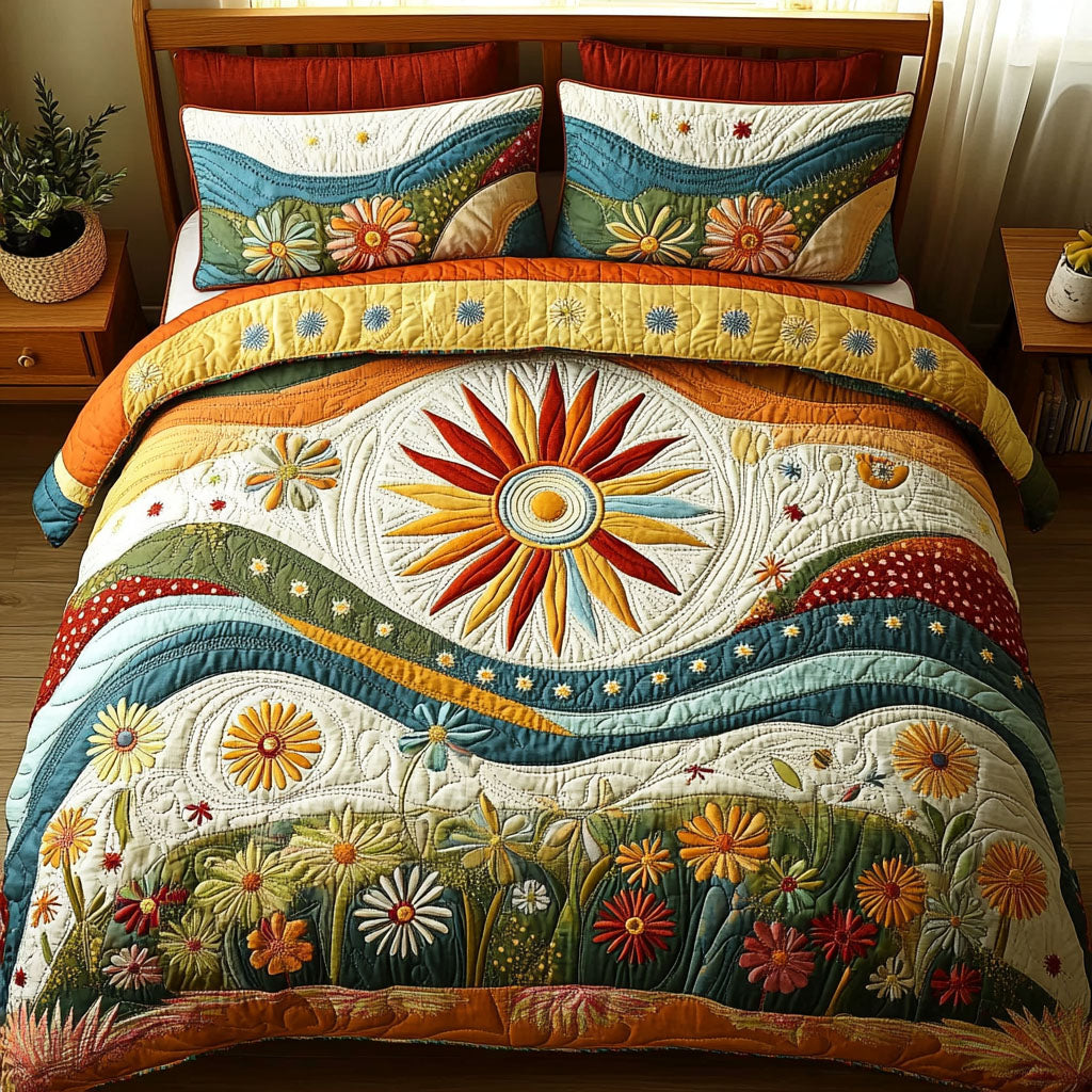 Wildflower Glow Quilted Bedding Set Bedroom Decorations Gifts For Hippie Sister