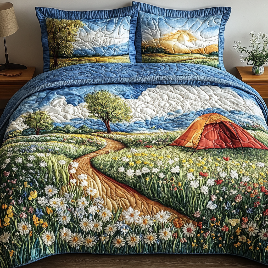 Wildflower Haven Quilted Bedding Set Cool Bedroom Decor Special Camping Gifts