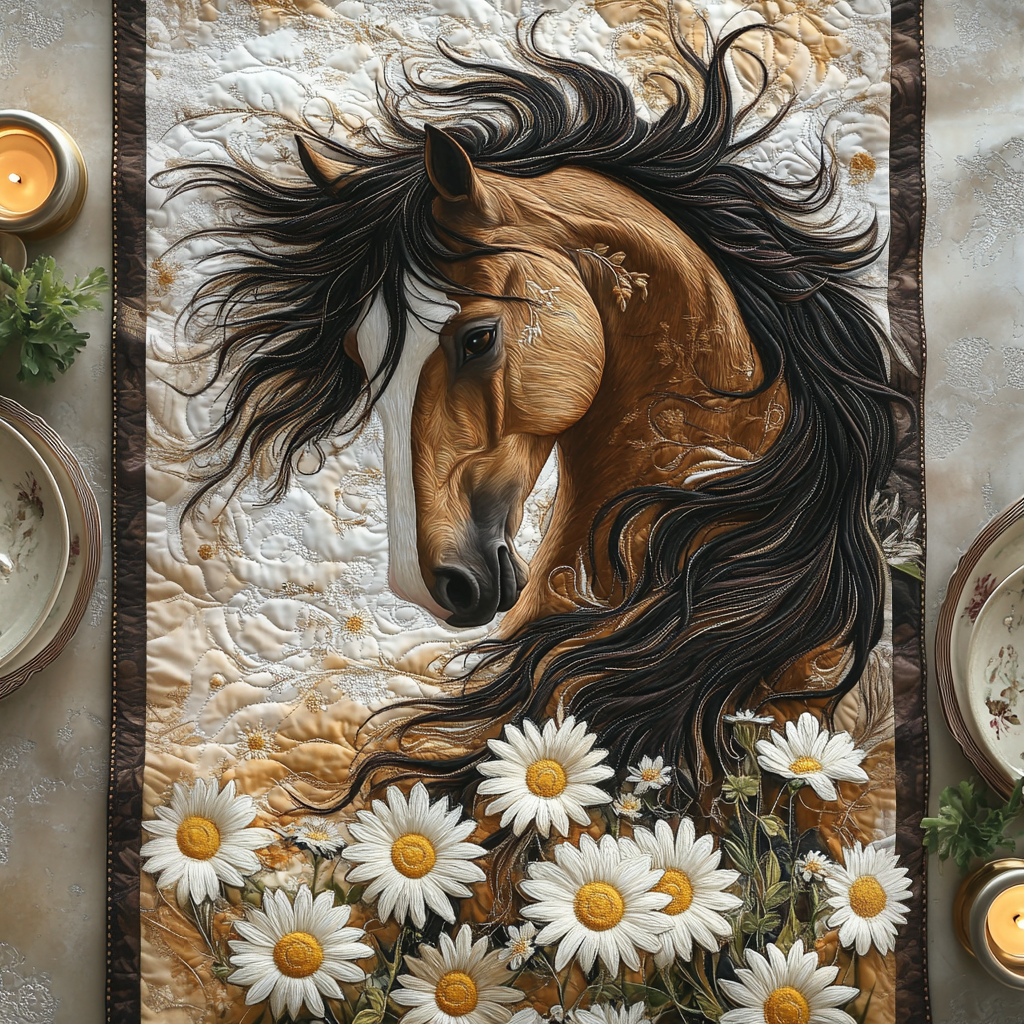 Wildflower Hooves Quilted Table Runner Holiday Dining Table Decor Best Gifts For Horse Owners