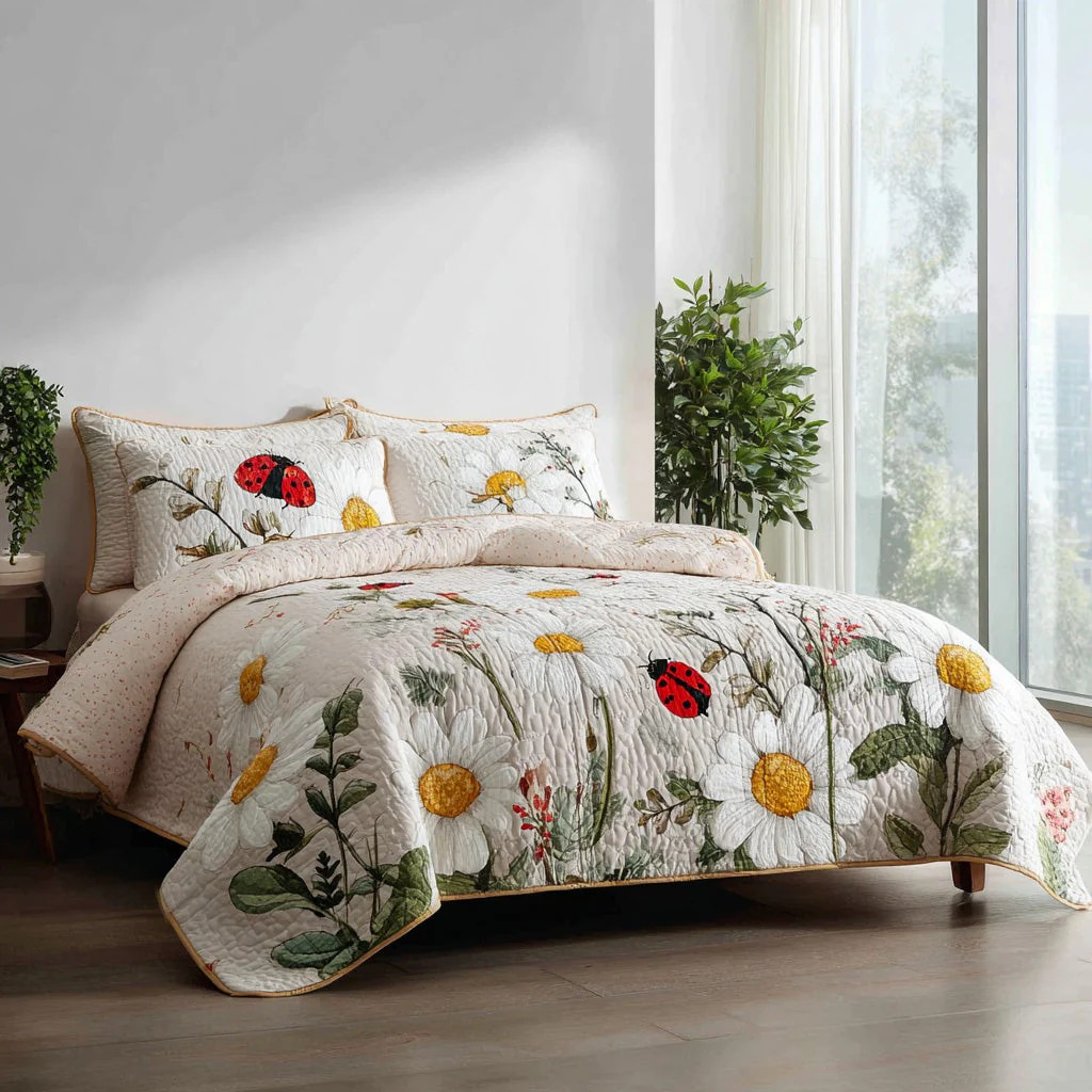 Wildflower Hummingbird 3-Piece Quilted Bedding Set Spring Floral Bedspread Best Gift For Her