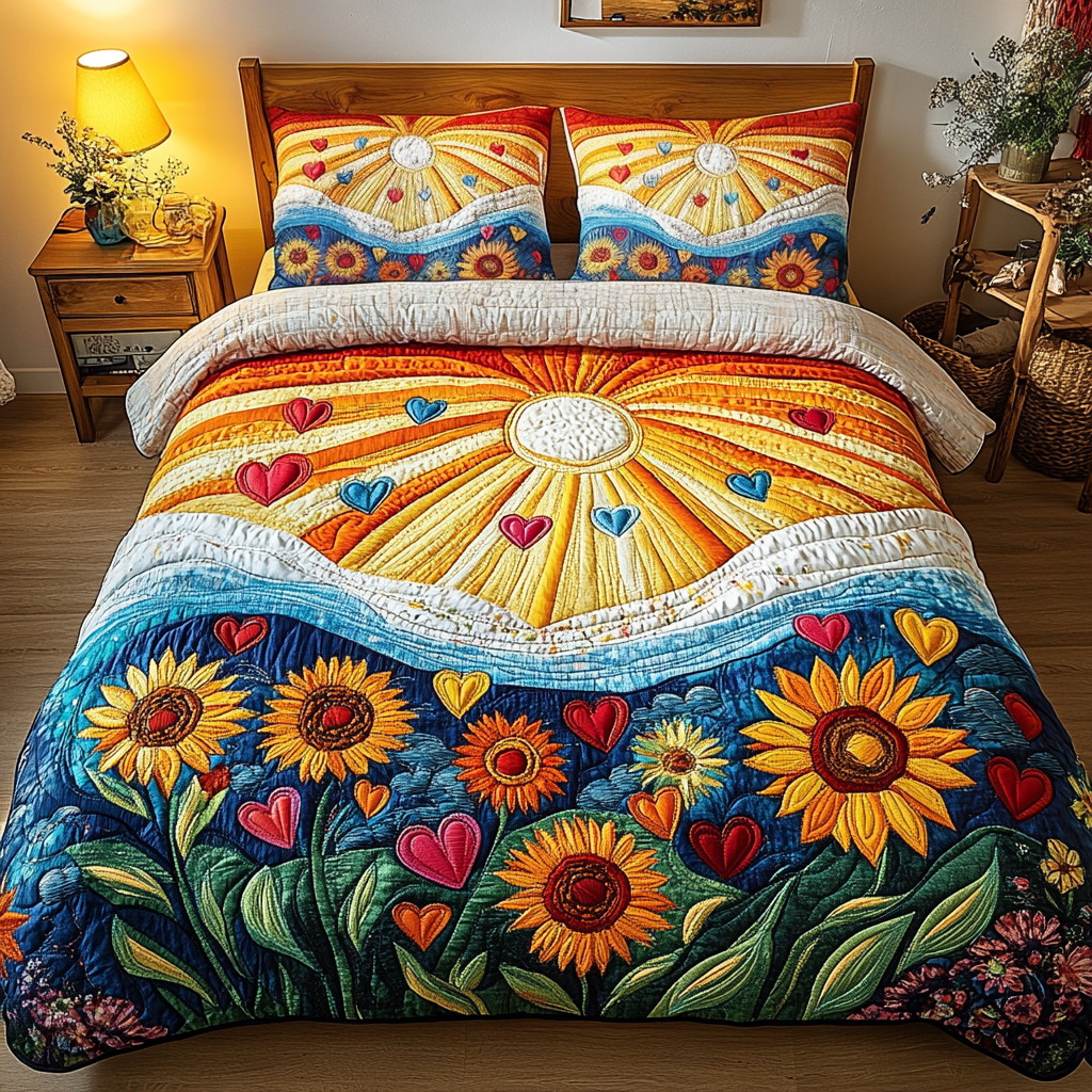 Wildflower Joy Quilted Bedding Set Cool Bedroom Decor Sunflower Gifts For Friends