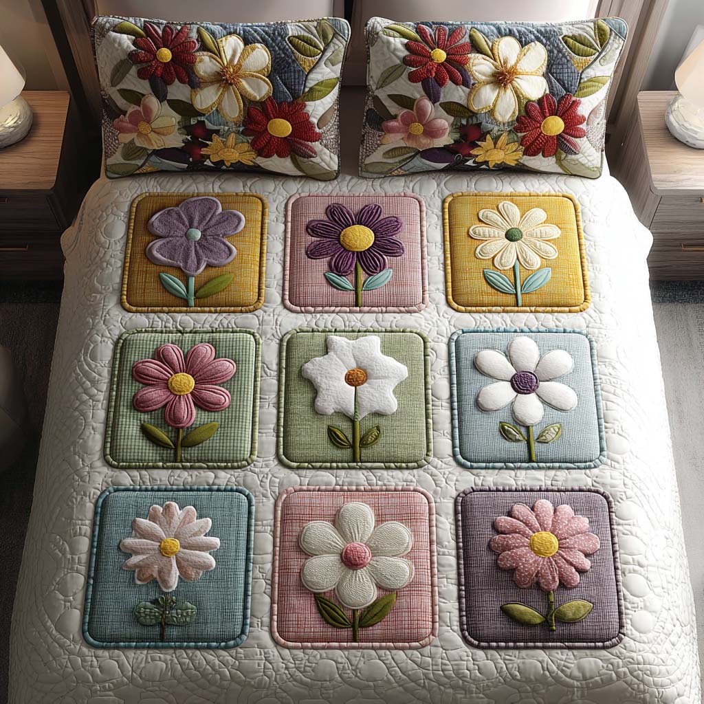 Wildflower Patch Quilted Bedding Set Bedroom Decor Gifts For Flower Enthusiasts