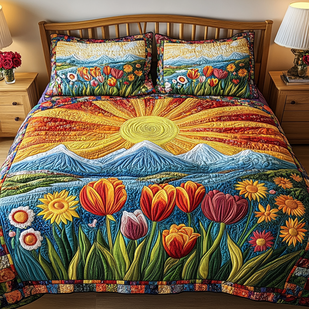 Wildflower Path Quilted Bedding Set Elegant Bedding Set Gift for Newlyweds