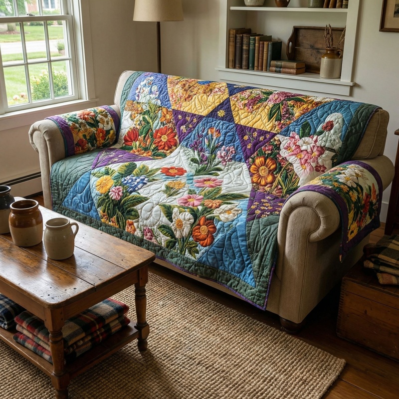 Wildflower Porch Charm Quilted Sofa Cover Country Floral Furniture Decor Gift For Home Lovers