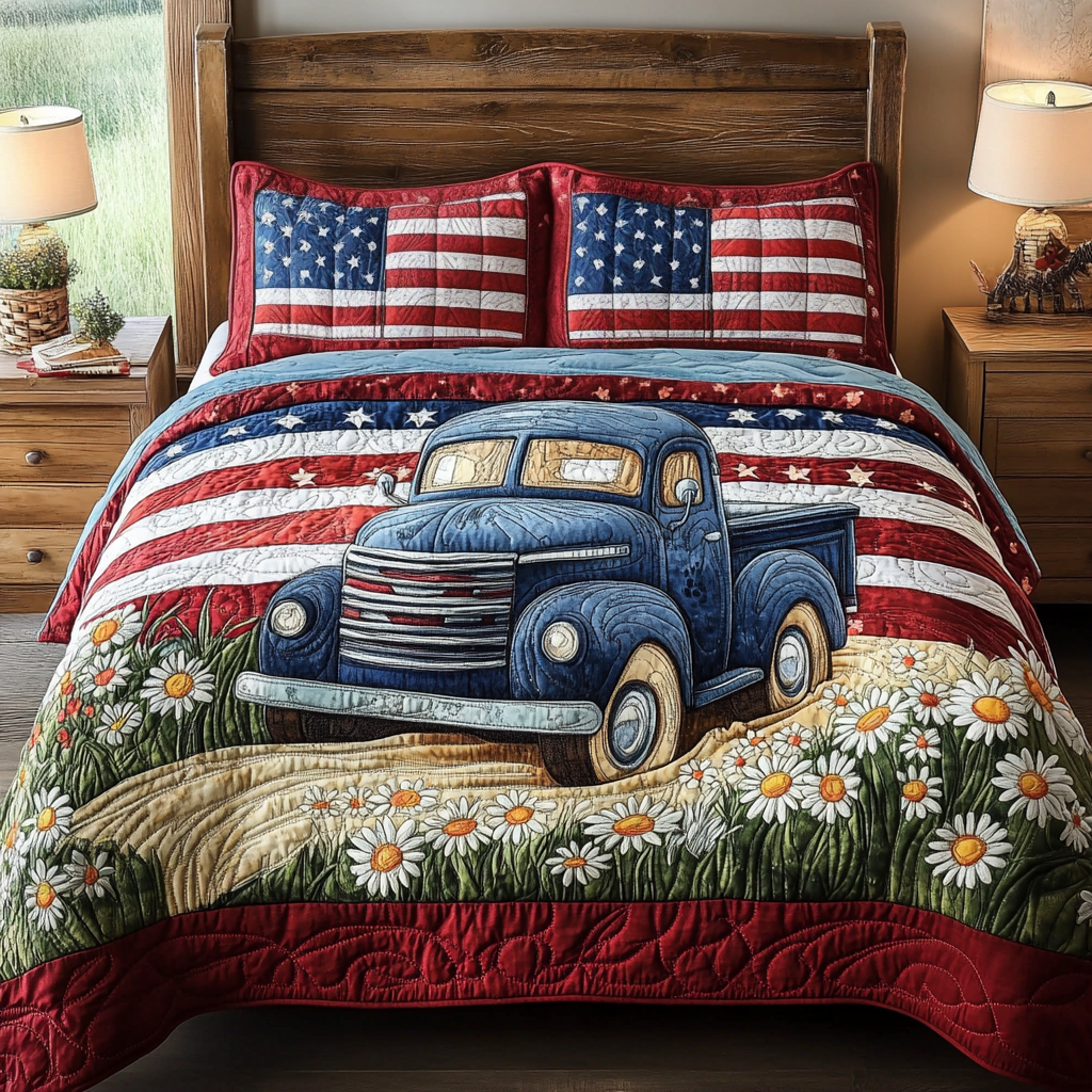 Wildflower Ride Quilted Bedding Set Aesthetic Room Decor Patriotic Christmas Gifts