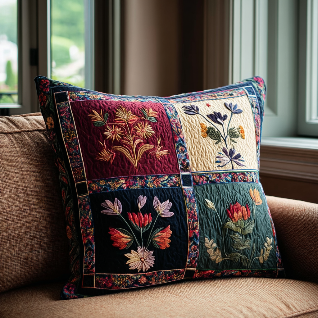 Wildflower Rows Quilted Pillow Case Christmas Pillow Case for Sofa