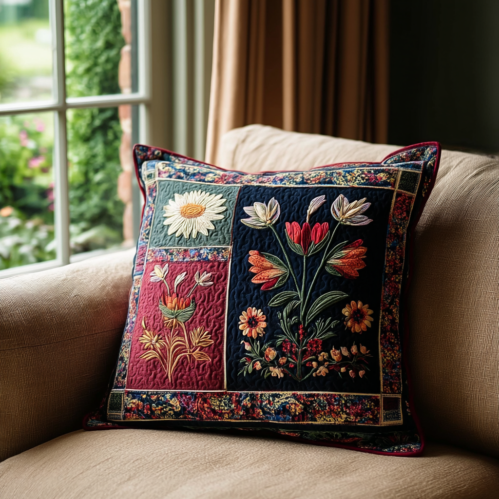 Wildflower Rows Quilted Pillow Case Christmas Pillow Cover for Couch