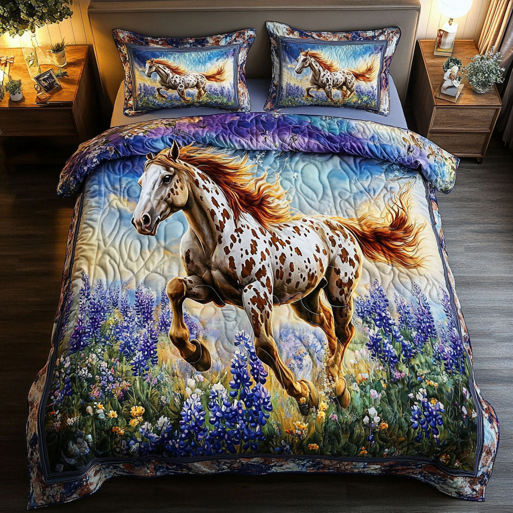 Wildflower Run Quilted Bedding Set Cute Bedroom Decor Gifts For Horse Lovers Men