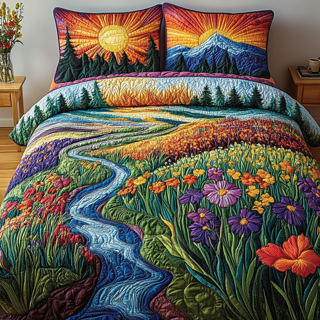 Wildflower Trail Quilted Bedding Set Perfect Housewarming Gift for a Cozy Bedroom