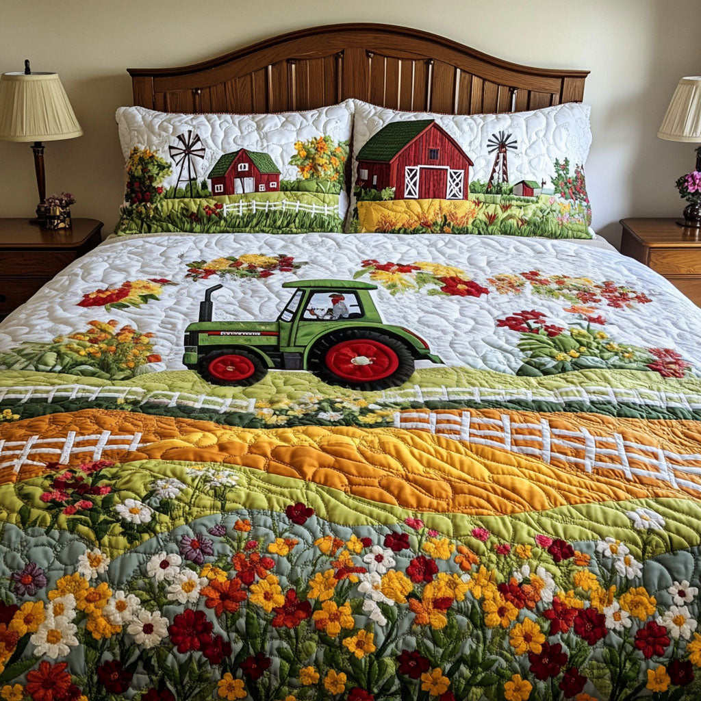 Wildflower Valley Quilted Bedding Set Holiday Duvet Cover Set Tractor Gifts Adults