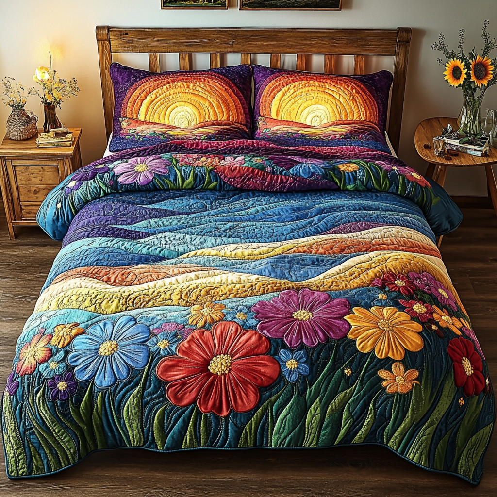Wildflower Views Quilted Bedding Set Summer Vibe Duvet Covers Sentimental Gifts For Mom