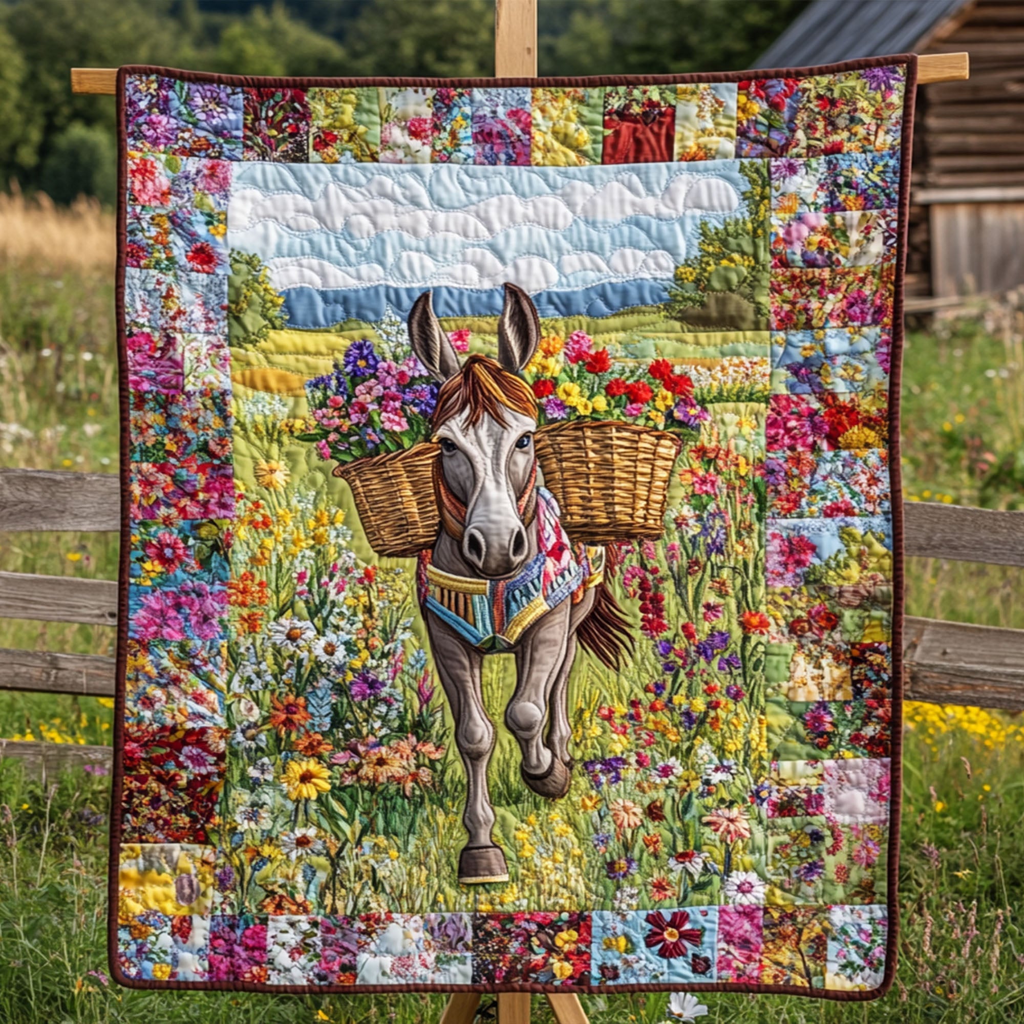 Wildflower Walk Quilted Blanket Nice Throw Blanket Donkey Gift Items