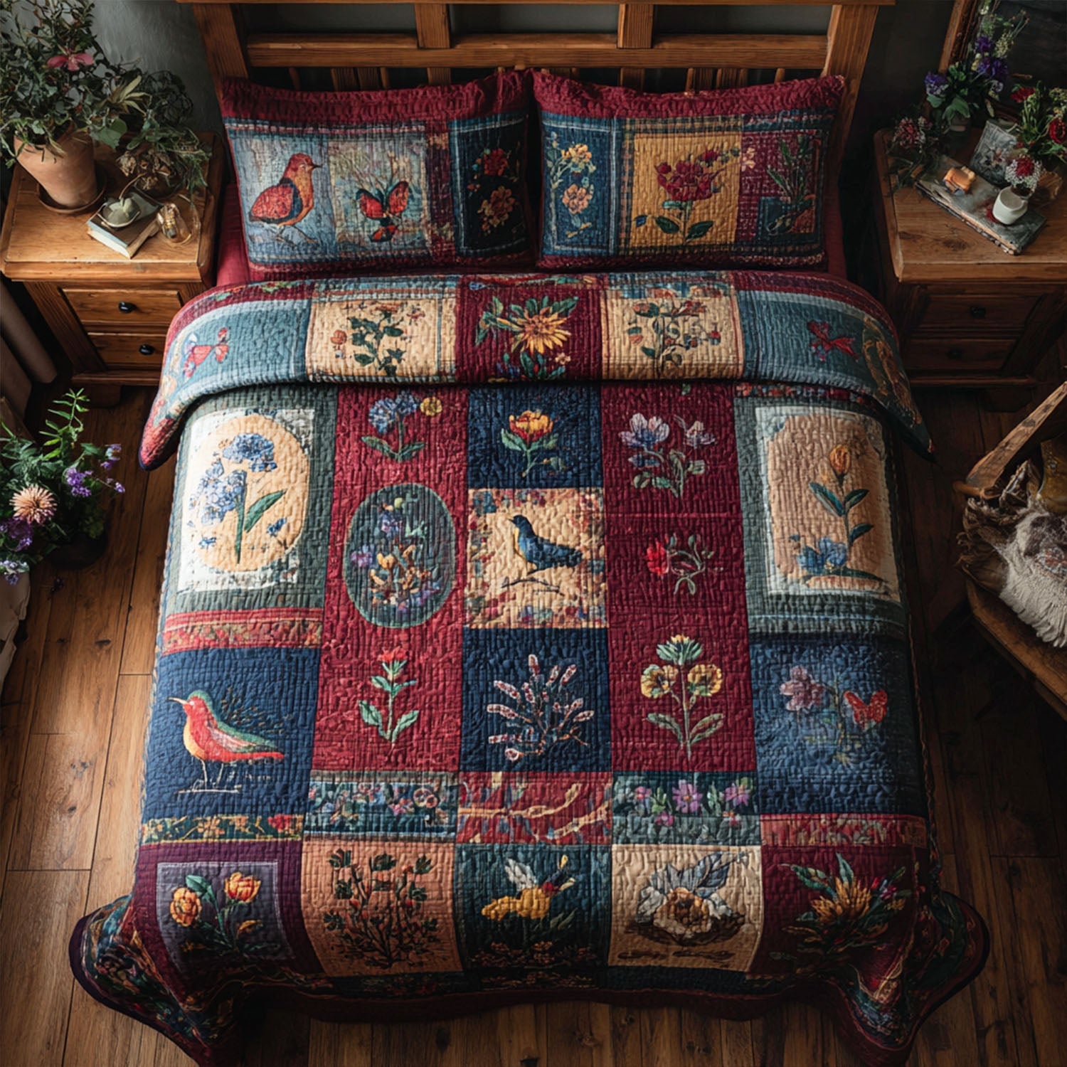 Wildflower Whimsy Quilted Bedding Set Boho Floral Bedroom Decor Best Gift For Her