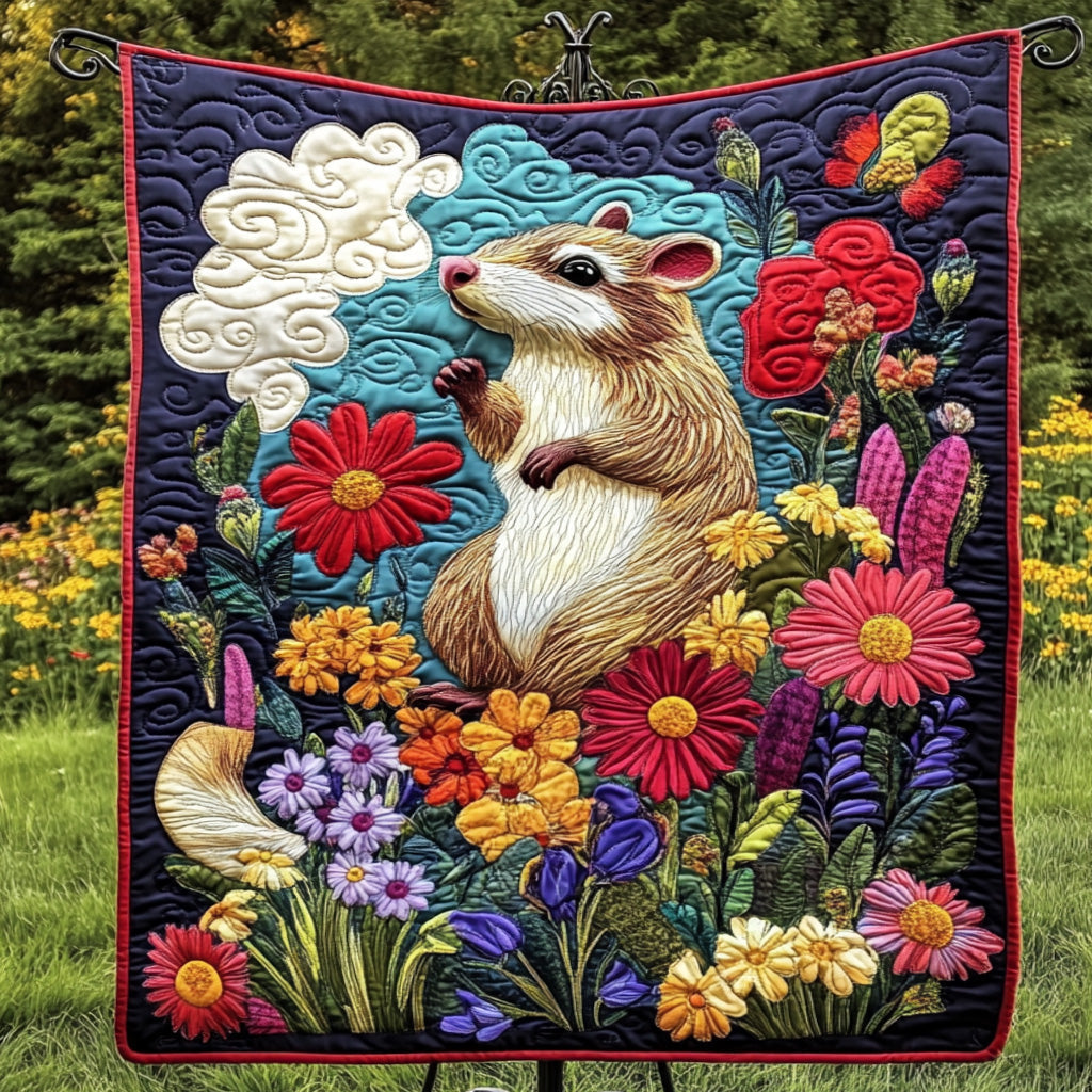 Wildflower Whiskers Quilted Blanket Christmas Throw Blanket Opossum Gifts For Him