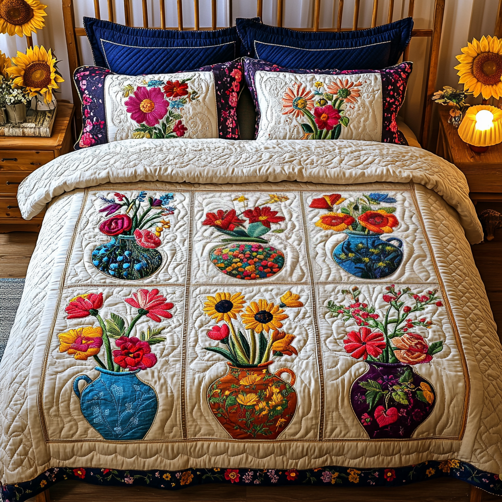 Wildflower Whispers Quilted Bedding Set Cute Bedroom Decor Christmas Floral Gifts