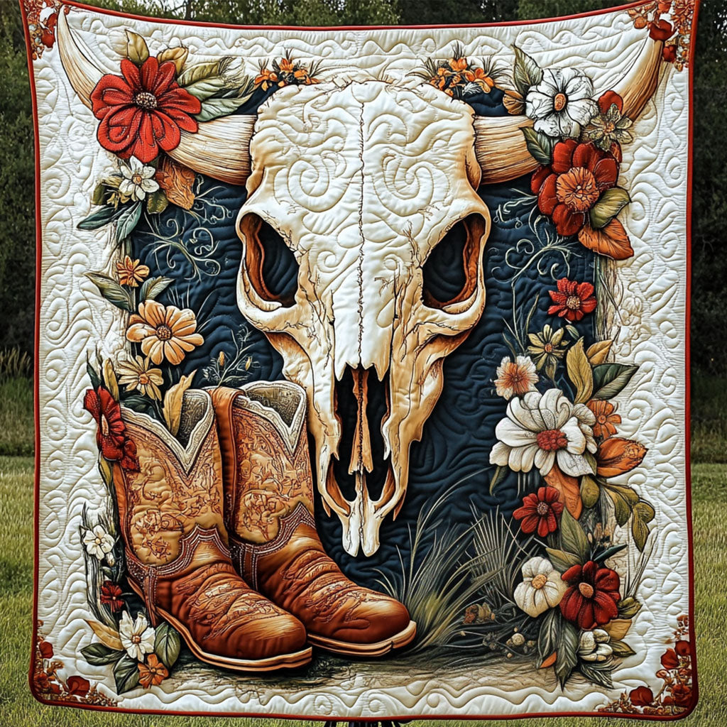 wildflowers Skull Quilted Blanket Sofa Couch Throw Blanket Unique Native American Gifts Ietms