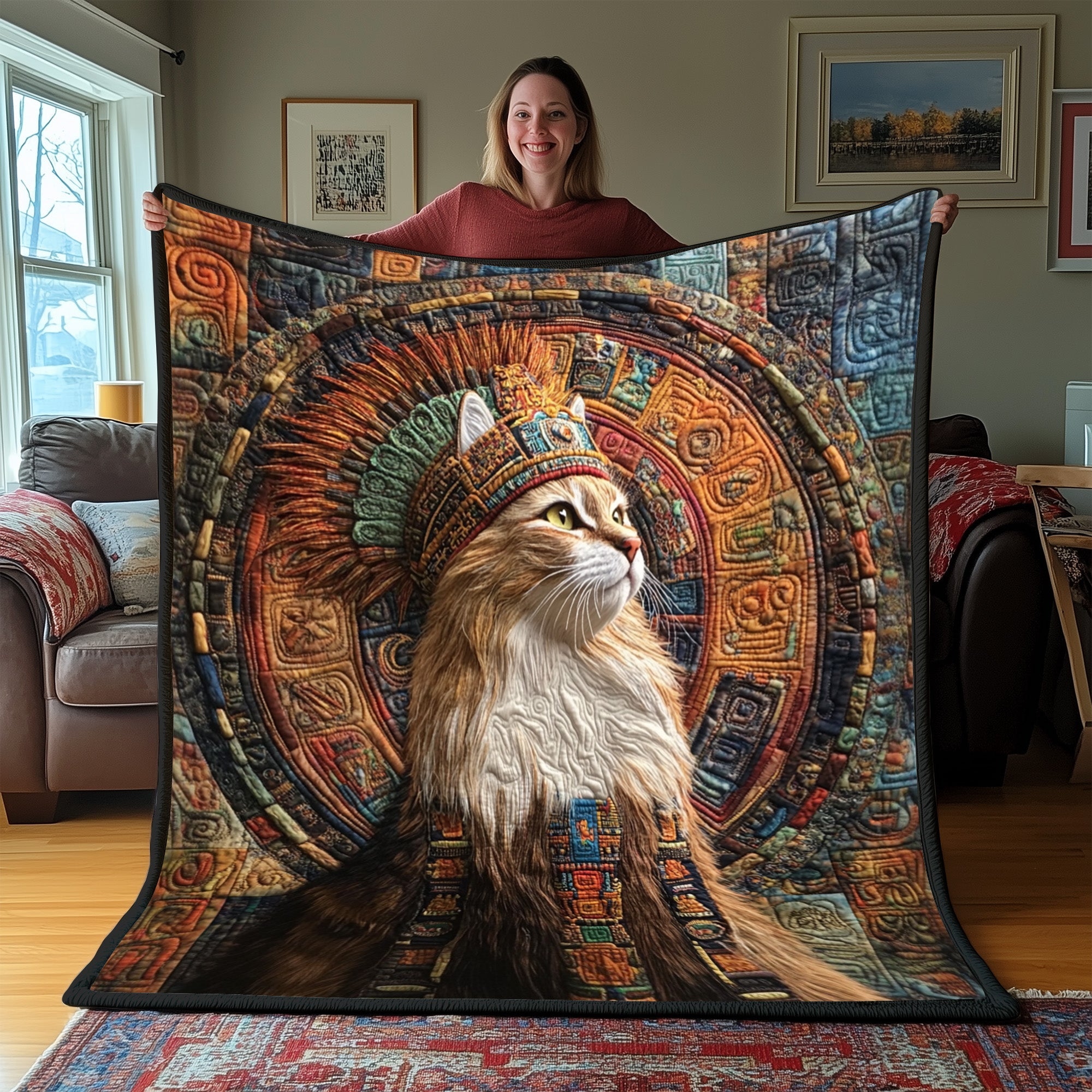 Wildheart Feline Quilted Blanket Sofa Throw BlanketGift Idea For Cat Owner