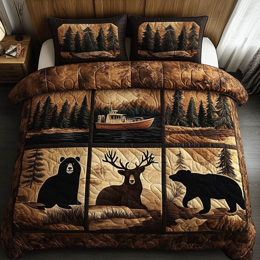 Wildlife Adventures Quilted Bedding Set Cozy Bedroom Decor Camping Gifts For Dad