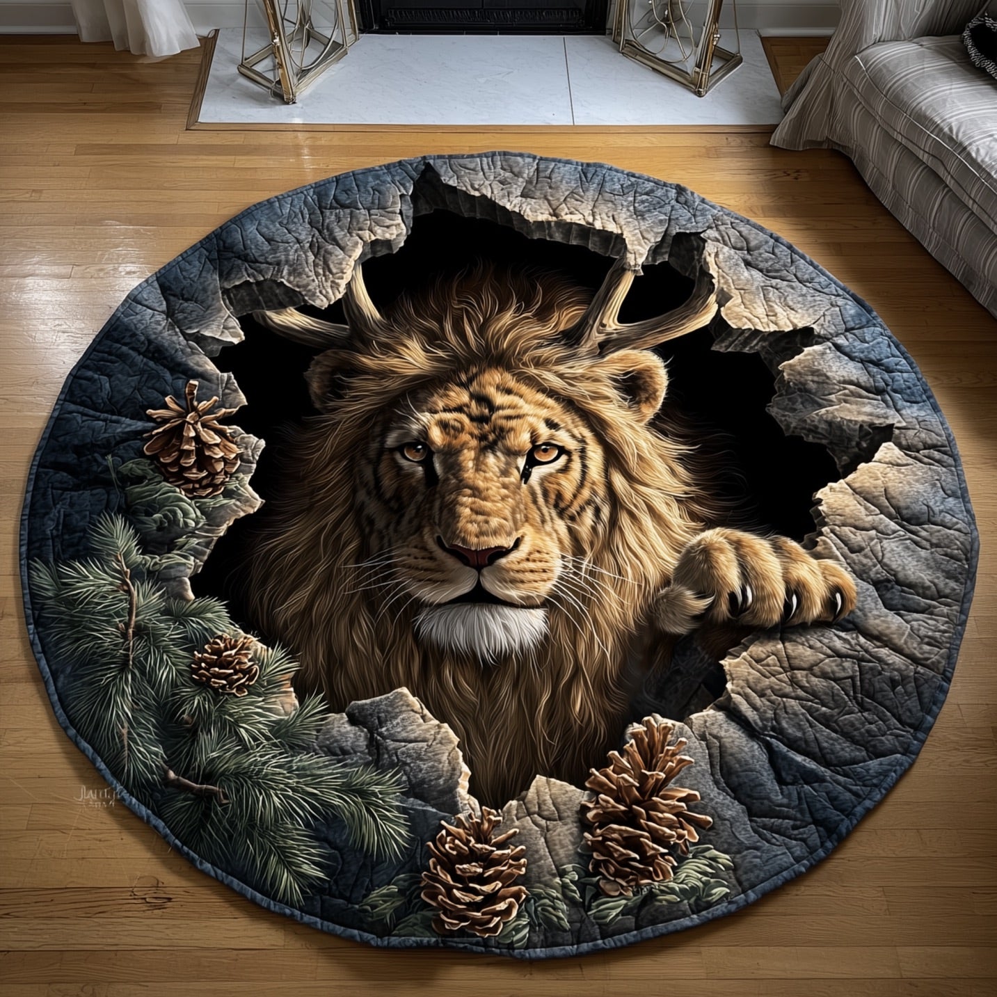 Wildlife Paw Quilted Round Mat Vibrant Quilted Round Mat to Brighten Your Room