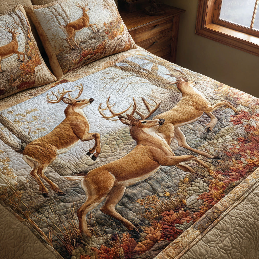 Wildwood Deer Quilted Bedding Set Unique Bed Sheet Set Gift For Deers Hunters Men