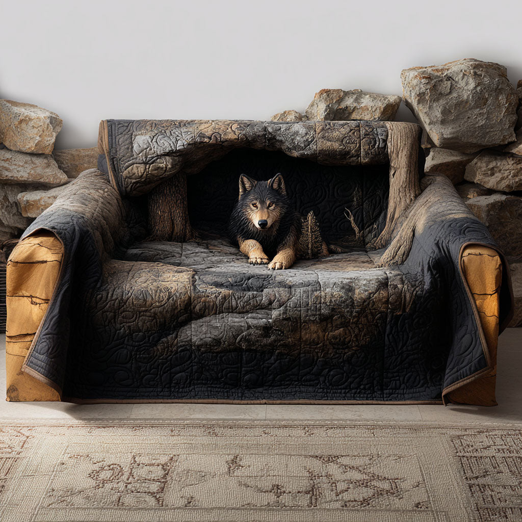 Wildwood Escape Quilted Sofa Cover Holiday Living Room Decor Themed Wolf Gifts For Him