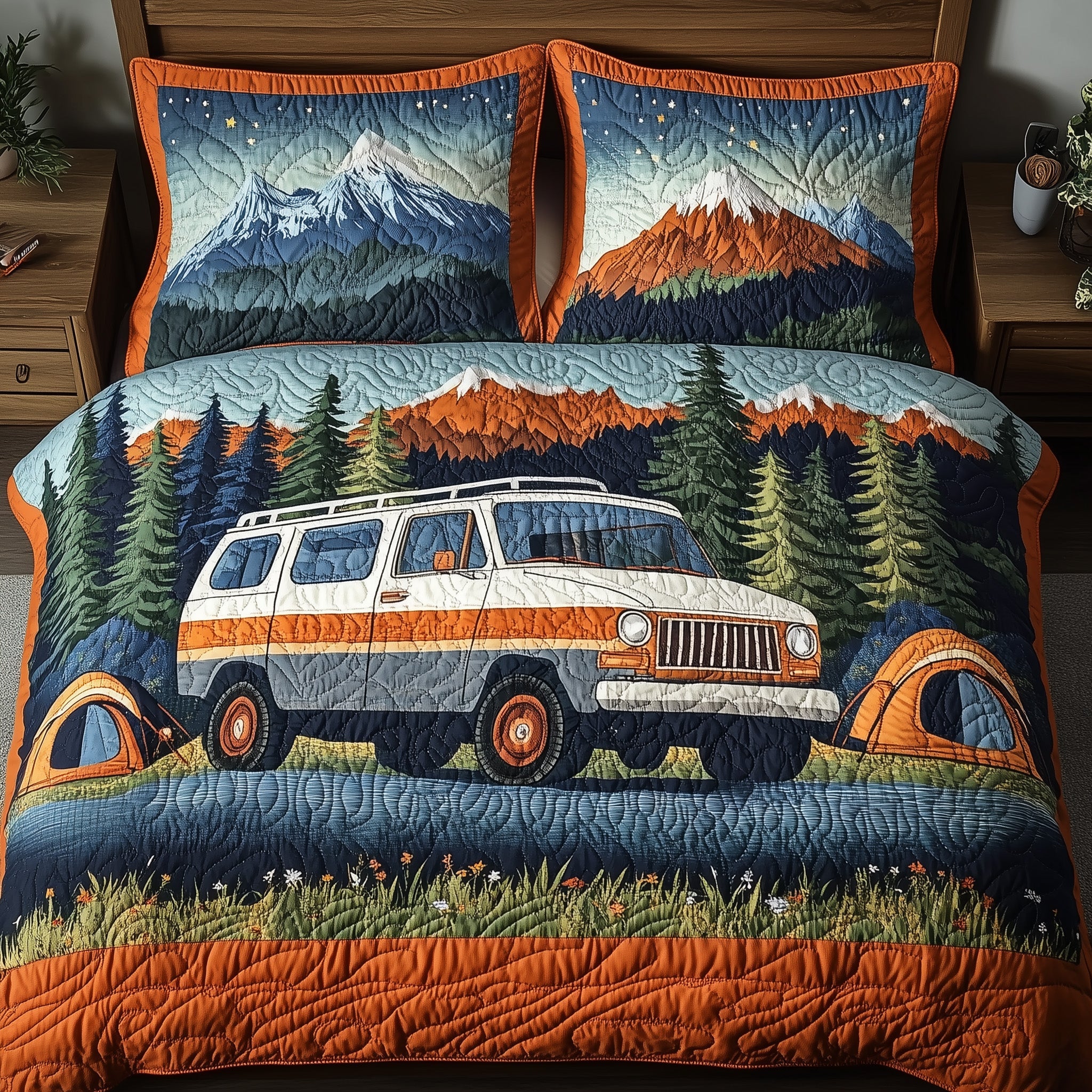 Wildwood Hideaway Quilted Bedding Set Duvet Cover Bedspread Gift For Camper Owners