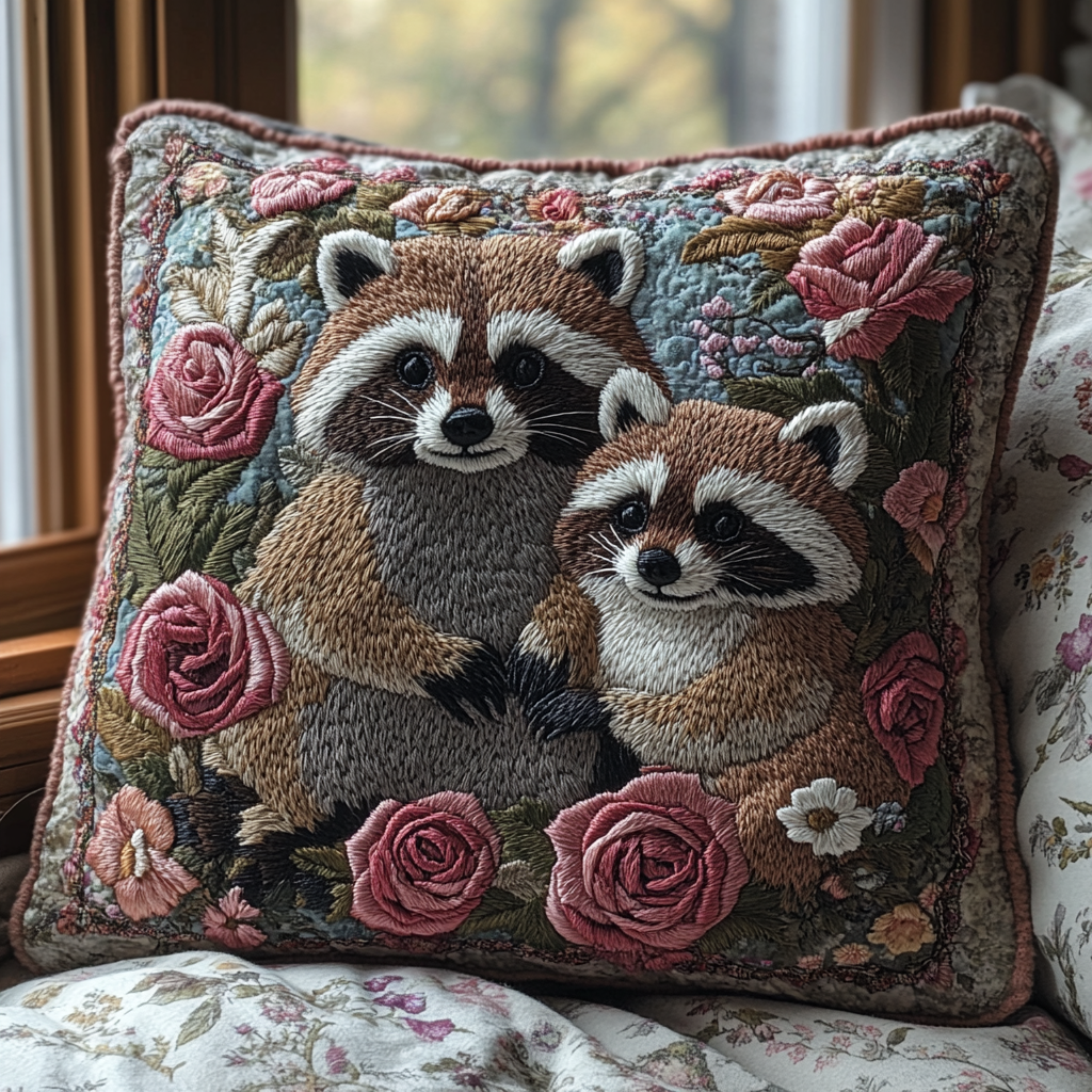 Wildwood Wanderer Quilted Pillow Case Home Decor Pillow Covers Raccoon Gift Items