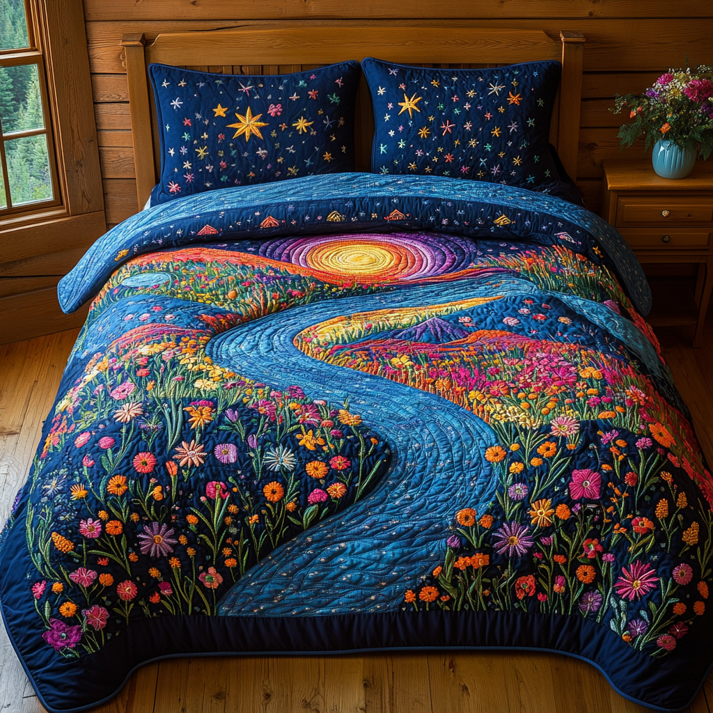 Wilflower Night Quilted Bedding Set Cool Bedroom Decor Best Gifts For Nature Lovers