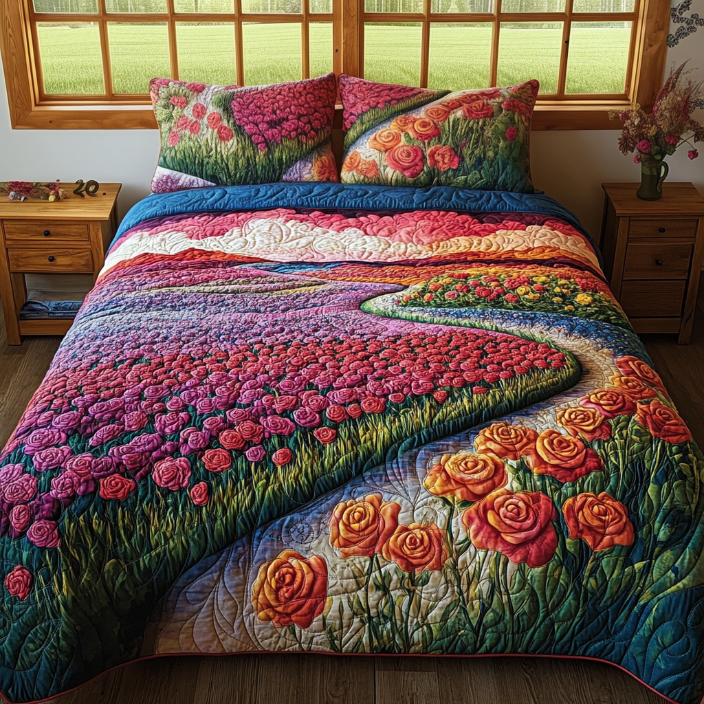 Wilflower Rose Path Quilted Bedding Set Bed Decorations Christmas Gifts For Nature Lovers