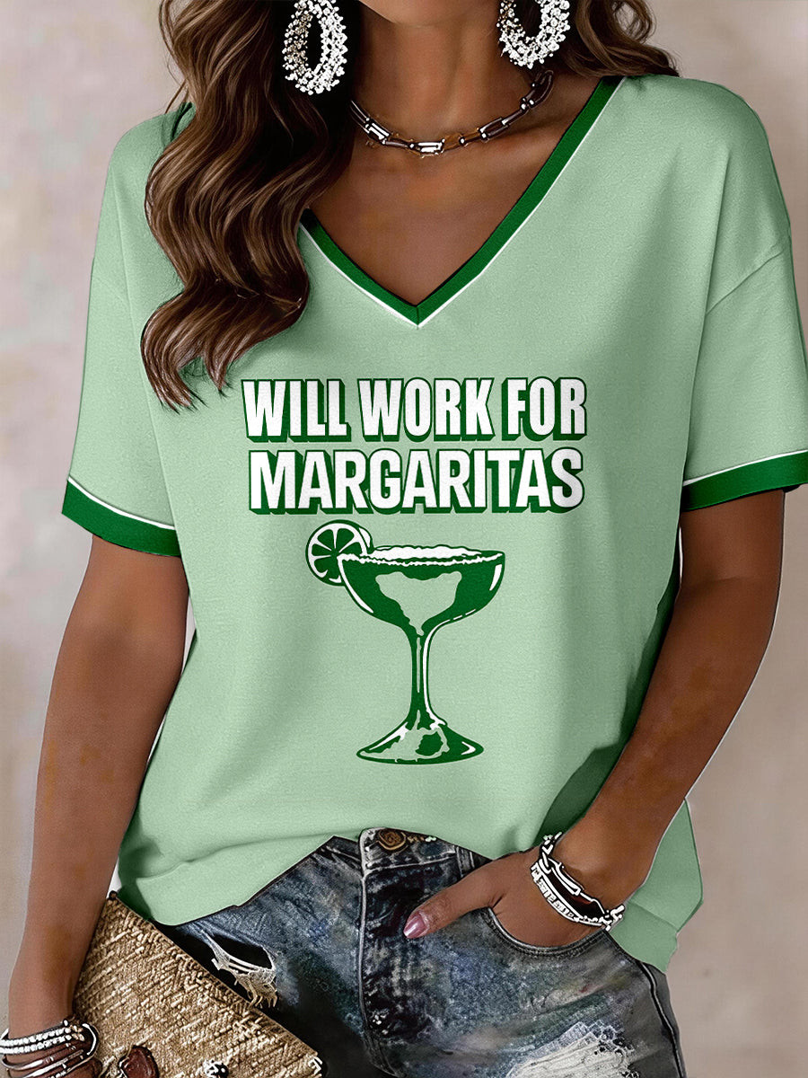 Will Work For Margaritas V-Neck Raglan Shirt Cinco De Mayo Apparel Gifts For Daughter