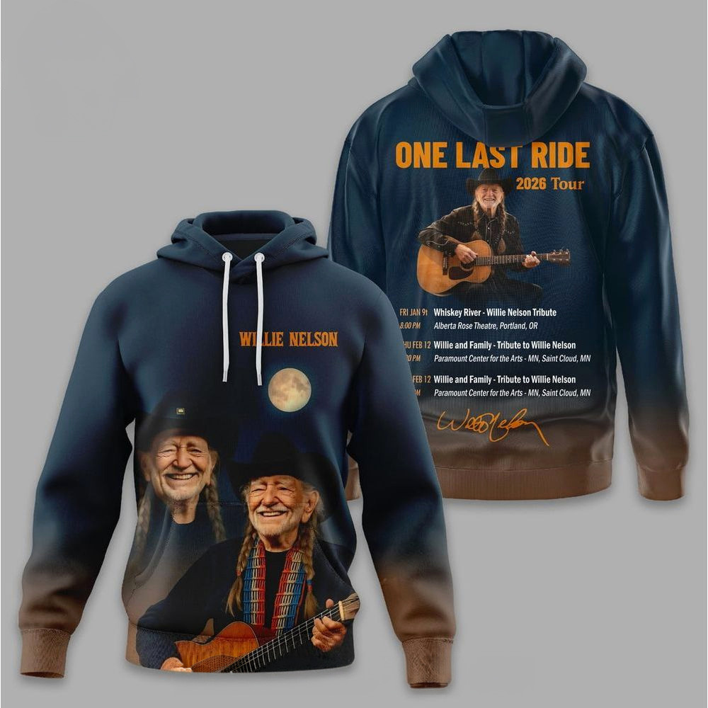 Willie Nelson One Last Ride 2026 Tour Hoodie Willie Nelson Merch Gifts For Music Fans