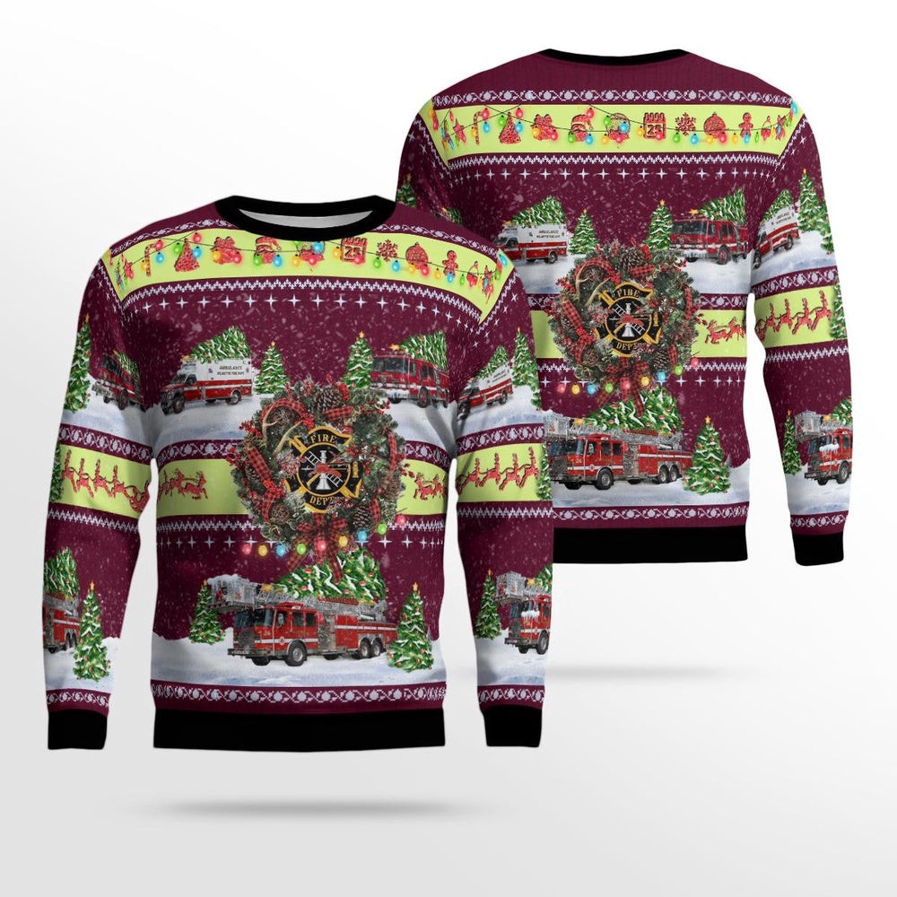 Wilmette Illinois Wilmette Fire Department Station 6 Christmas Ugly Sweater Gift For Christmas