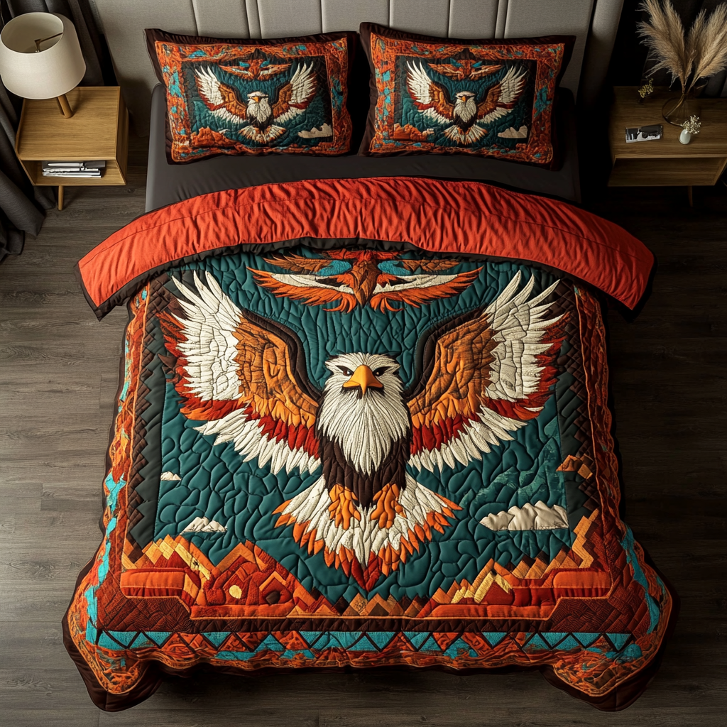 Wind Guardian Quilted Bedding Set Bed Room Decoration Gifts For Eagle Lovers