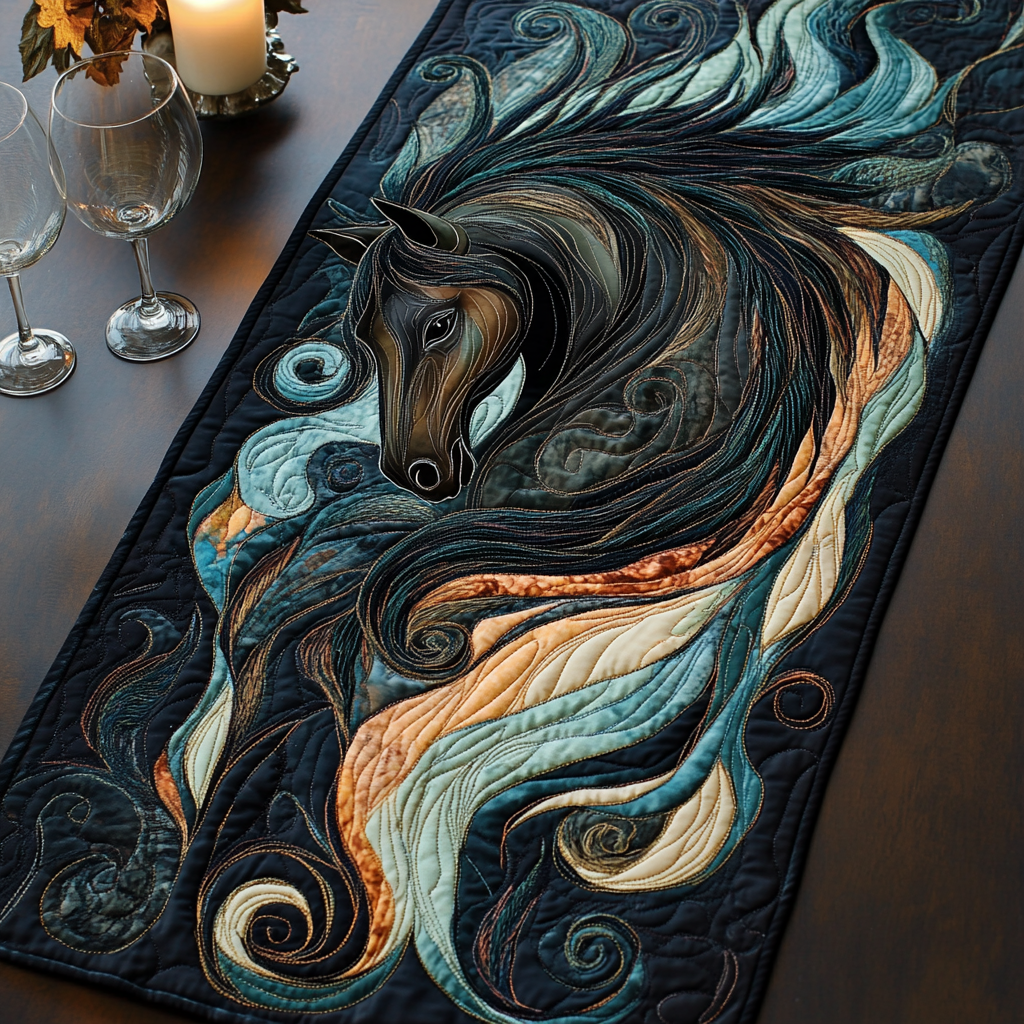 Wind Mane Quilted Table Runner Holiday Runner Dining Horse Christmas Presents