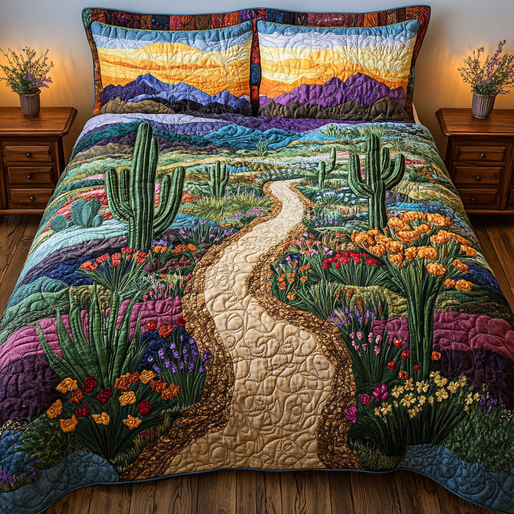 Winding Desert Road Quilted Bedding Set Bedroom Decor Unique Cactus Gifts