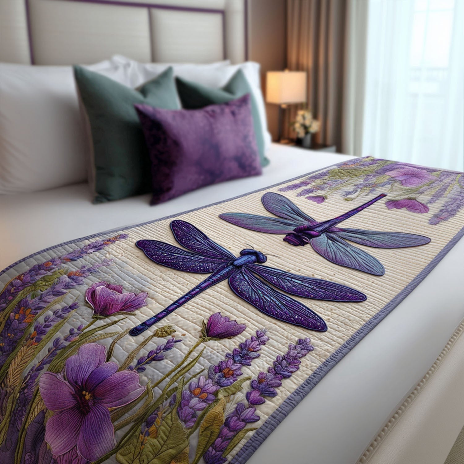 Windkissed Quilted Bed Runner Cozy Bedroom Decor Dragonfly Christmas Gifts