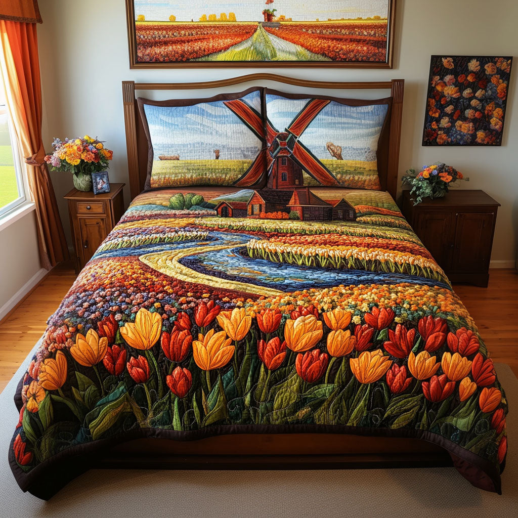 Windmill Blooms Quilted Bedding Set Best Comforter Sets Family Holiday Gifts